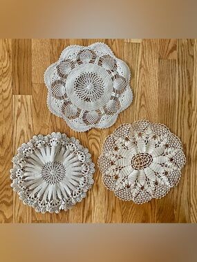 Handmade Crochet Doilies Set of 3 in Ivory/Cream